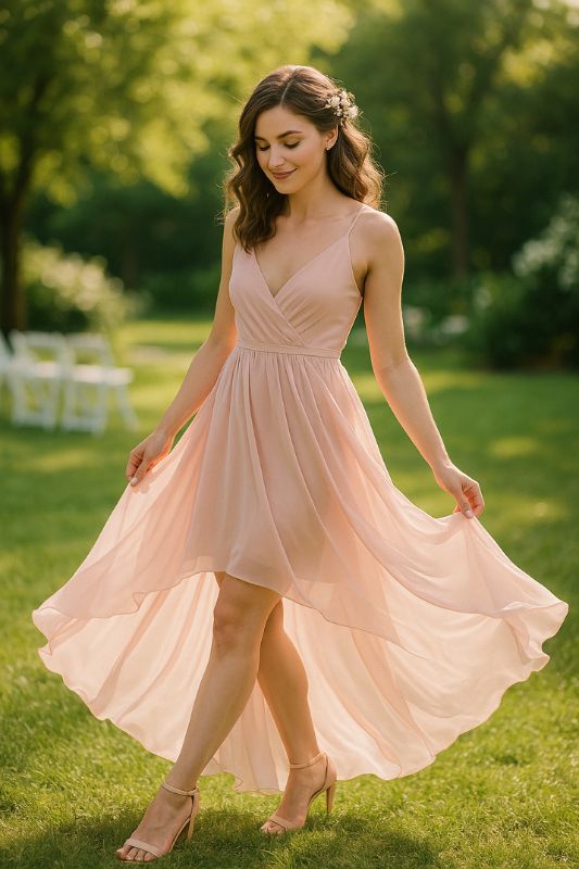 Chiffon High-Low Dress for Garden Weddings